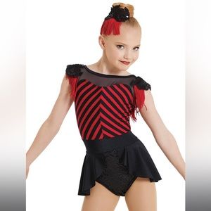 Weissman Dance Costume Striped Bustle Leotard With Fringe Child Small Red